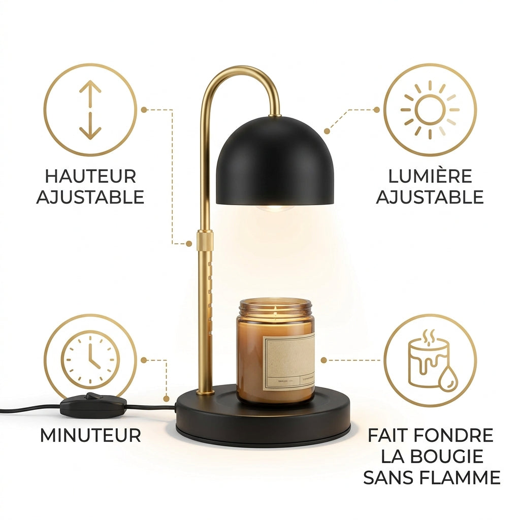Lampe chauffe-bougie et sa lumière dorée dans un salon cocooning