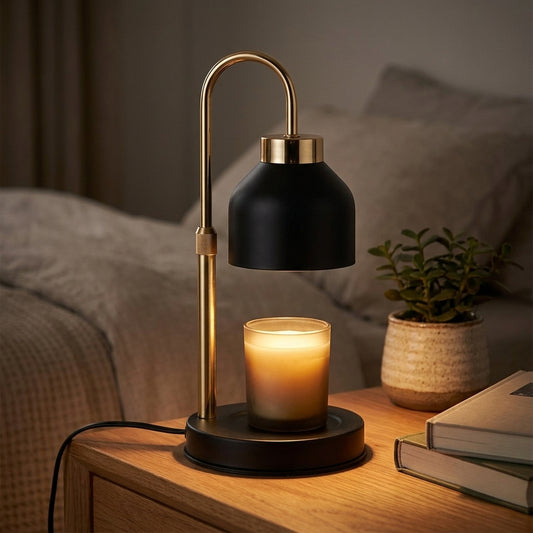 Lampe chauffe-bougie style yourte blanche avec bougie en pot